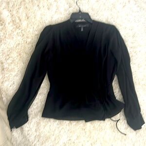 Whit House Black Market Black Satin Wrap Blouse NWOT size xxsmall